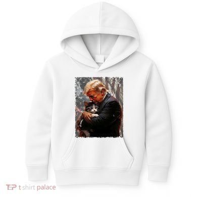 Trump Hugging An Orange Cat 2024 Make Cats Safe Again Kids Hoodie