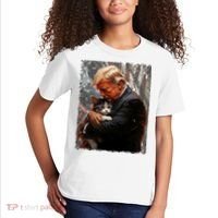 Trump Hugging An Orange Cat 2024 Make Cats Safe Again Kids T-Shirt thumb 2