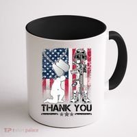 Thank You Memorial Day Distressed Flag Kneeling Soldier Coffee Mug thumb 1