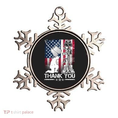 Thank You Memorial Day Distressed Flag Kneeling Soldier Ornament