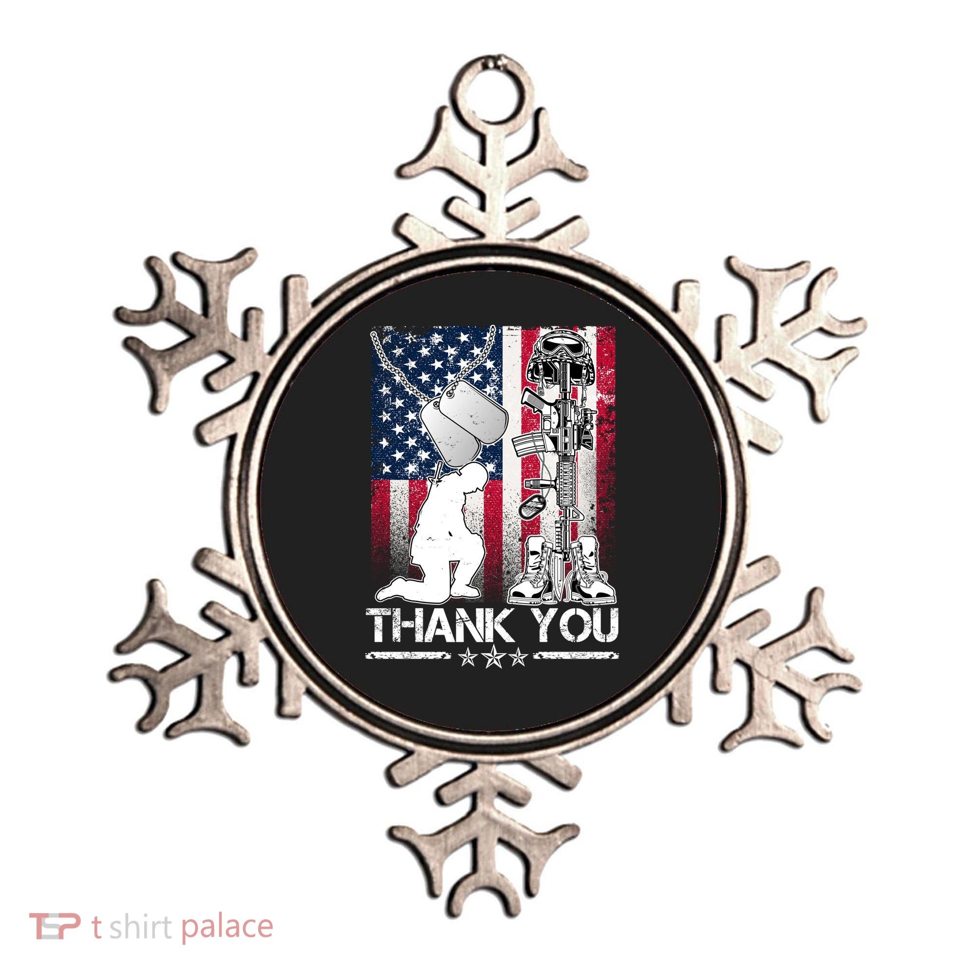 Thank You Memorial Day Distressed Flag Kneeling Soldier Ornament