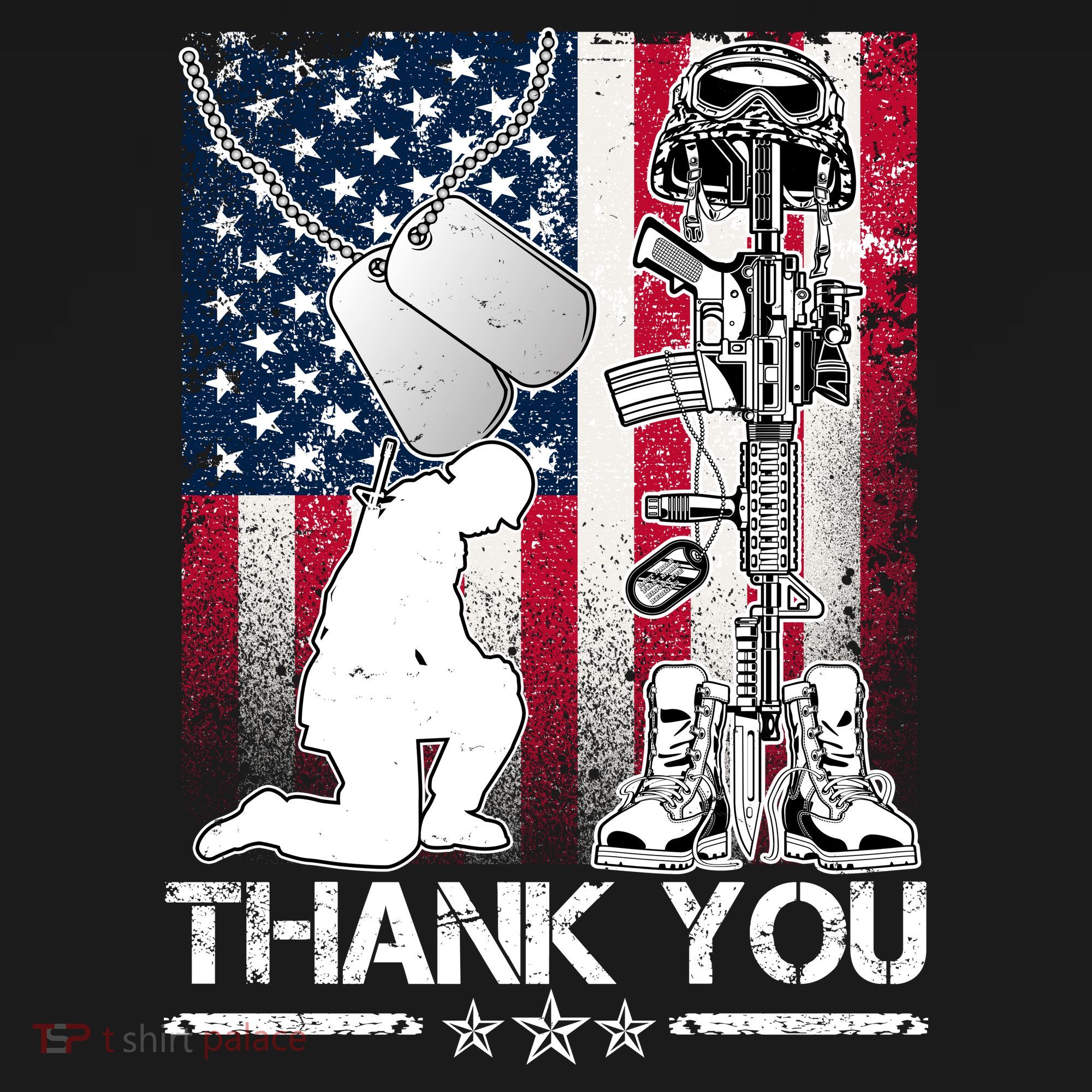 Thank You Memorial Day Distressed Flag Kneeling Soldier Ornament