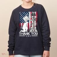 Thank You Memorial Day Distressed Flag Kneeling Soldier Women's Sweatshirt thumb 0