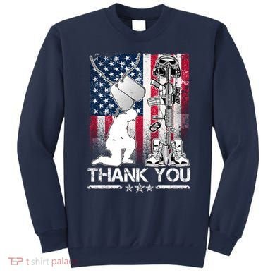 Thank You Memorial Day Distressed Flag Kneeling Soldier Sweatshirt