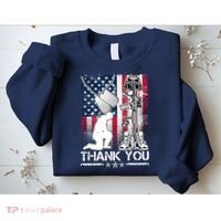 Thank You Memorial Day Distressed Flag Kneeling Soldier Sweatshirt thumb 2
