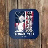 Thank You Memorial Day Distressed Flag Kneeling Soldier Coaster thumb 0