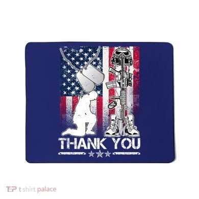 Thank You Memorial Day Distressed Flag Kneeling Soldier Mousepad