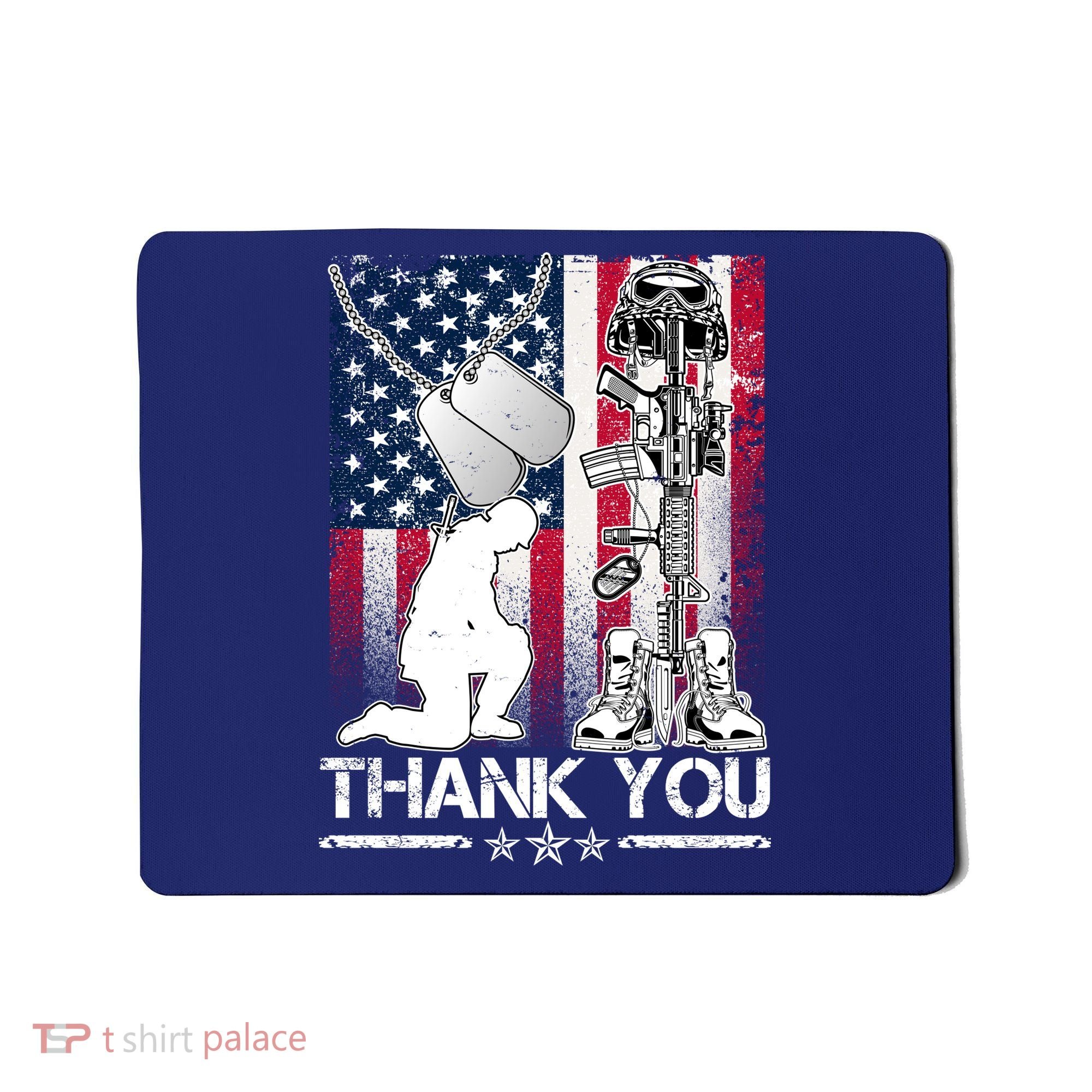 Thank You Memorial Day Distressed Flag Kneeling Soldier Mousepad