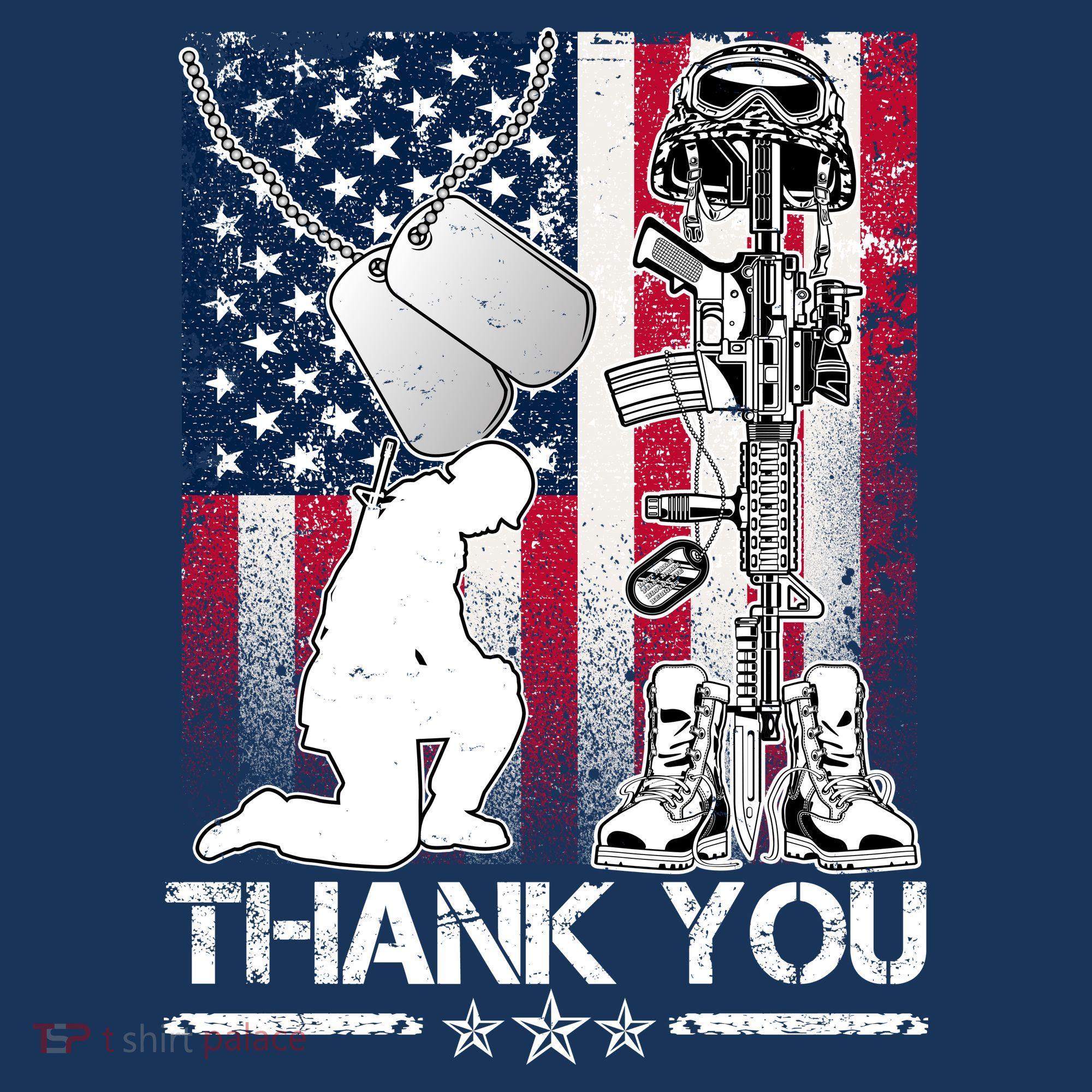 Thank You Memorial Day Distressed Flag Kneeling Soldier Women's Tank Top