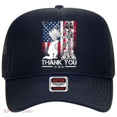 Thank You Memorial Day Distressed Flag Kneeling Soldier Hat