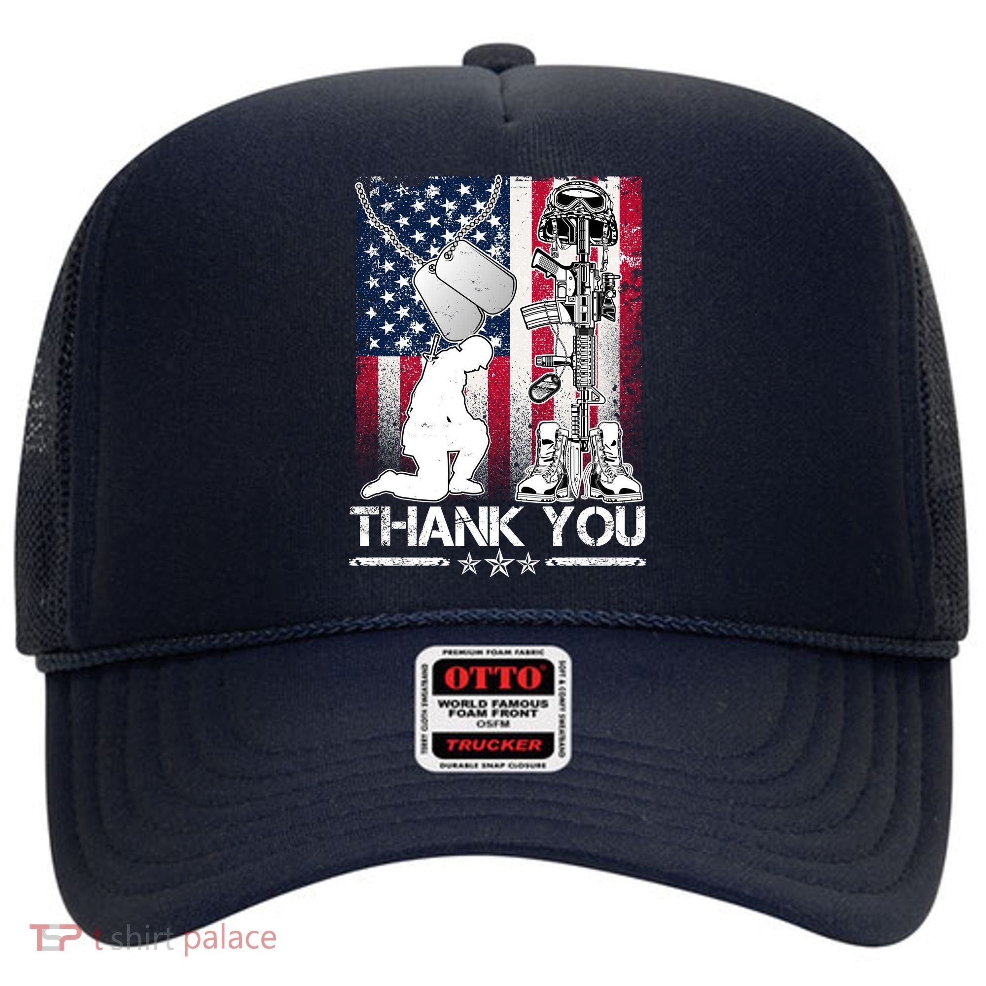 Thank You Memorial Day Distressed Flag Kneeling Soldier Hat
