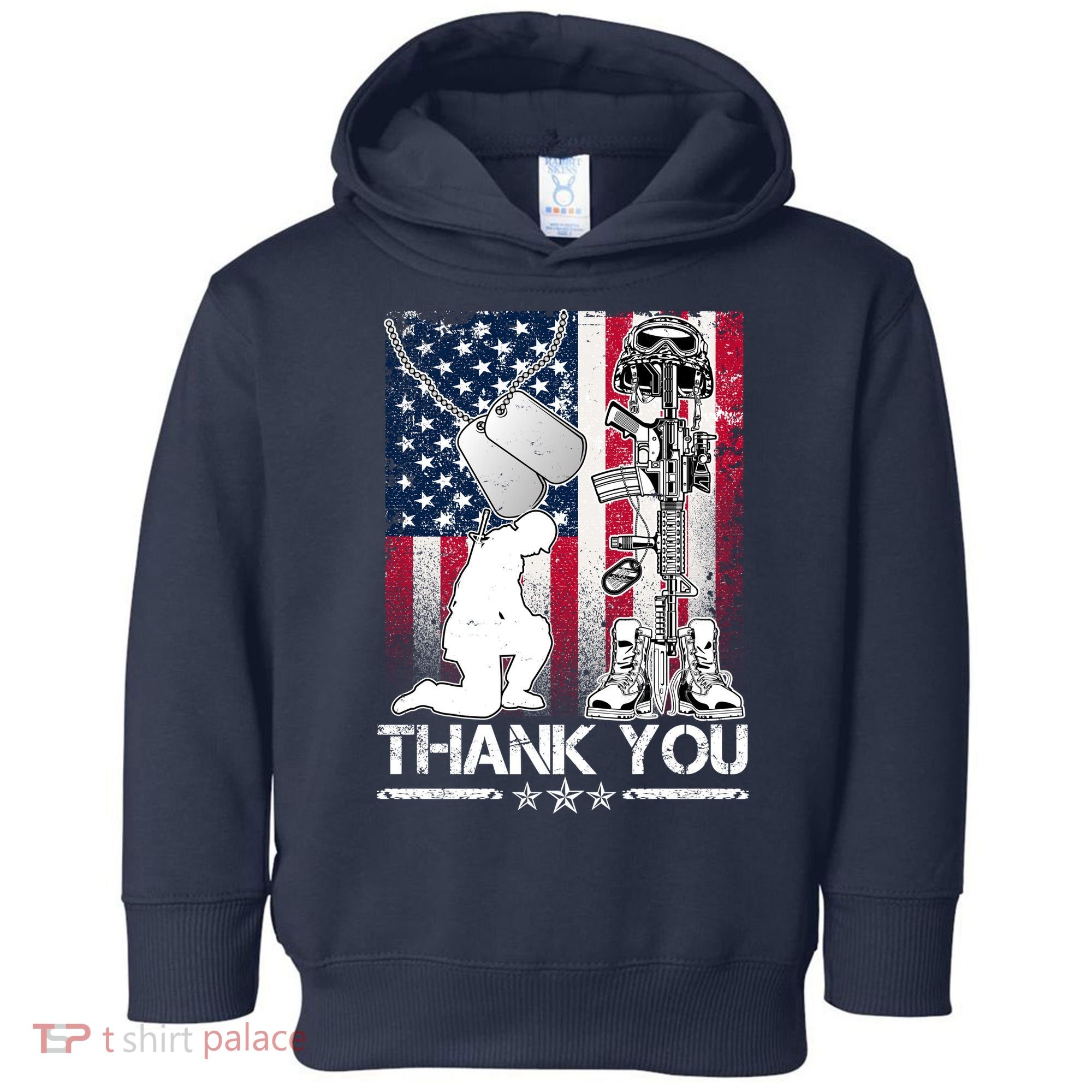 Thank You Memorial Day Distressed Flag Kneeling Soldier Toddler Hoodie