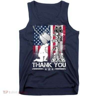 Thank You Memorial Day Distressed Flag Kneeling Soldier Tank Top