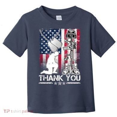 Thank You Memorial Day Distressed Flag Kneeling Soldier Toddler T-Shirt