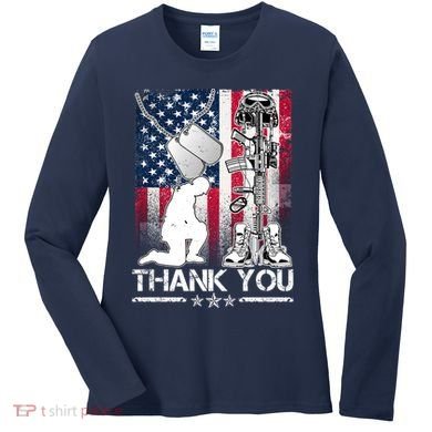 Thank You Memorial Day Distressed Flag Kneeling Soldier Women's Long Sleeve Shirt