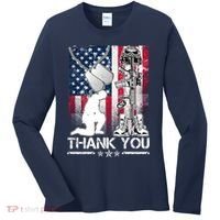 Thank You Memorial Day Distressed Flag Kneeling Soldier Women's Long Sleeve Shirt thumb 0