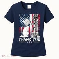 Thank You Memorial Day Distressed Flag Kneeling Soldier Women's T-Shirt thumb 0