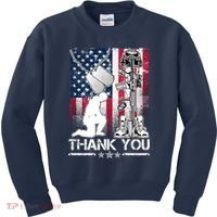 Thank You Memorial Day Distressed Flag Kneeling Soldier Kids Sweatshirt thumb 0