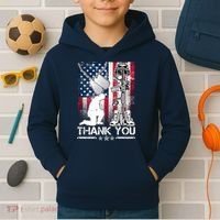 Thank You Memorial Day Distressed Flag Kneeling Soldier Kids Hoodie thumb 2