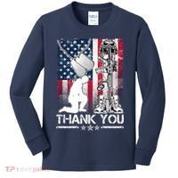 Thank You Memorial Day Distressed Flag Kneeling Soldier Kids Long Sleeve Shirt thumb 0
