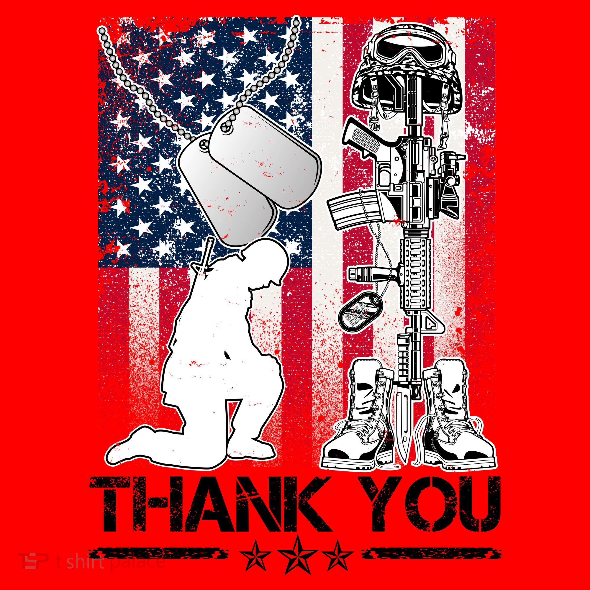 Thank You Memorial Day Distressed Flag Kneeling Soldier Santa Hat