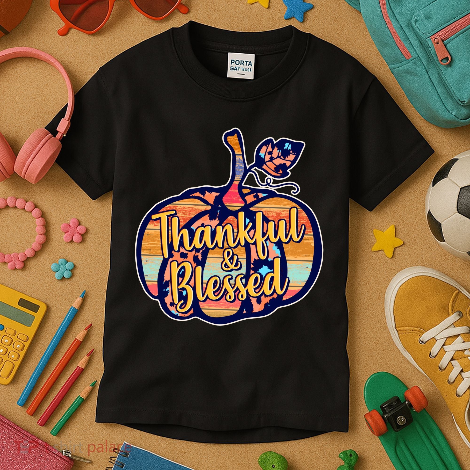 Thankful & Blessed Fashion Pumpkin Kids T-Shirt