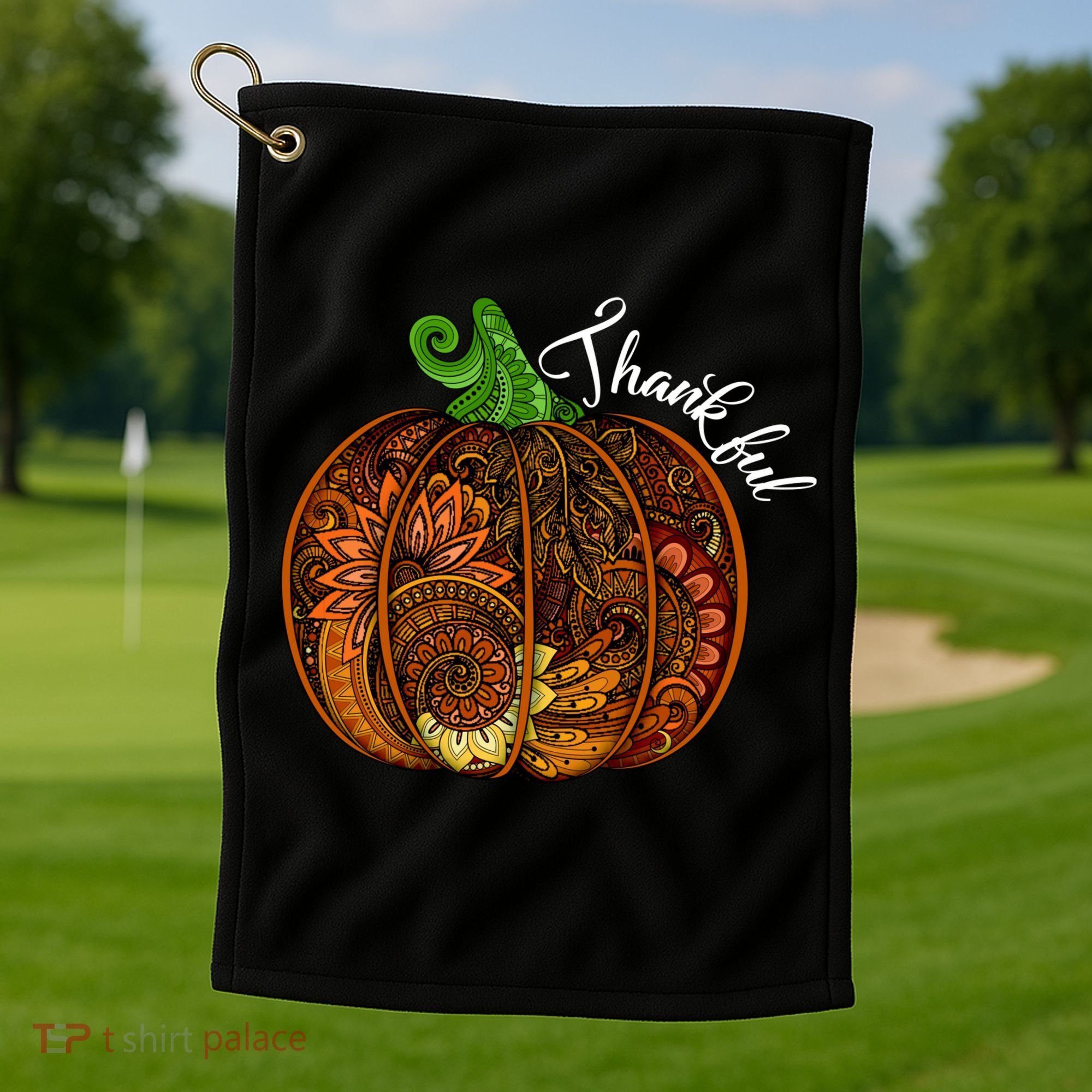 Thankful Abstract Pumpkin Thanksgiving Golf Towel