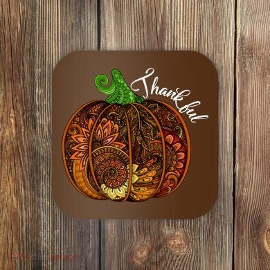 Thankful Abstract Pumpkin Thanksgiving Coaster