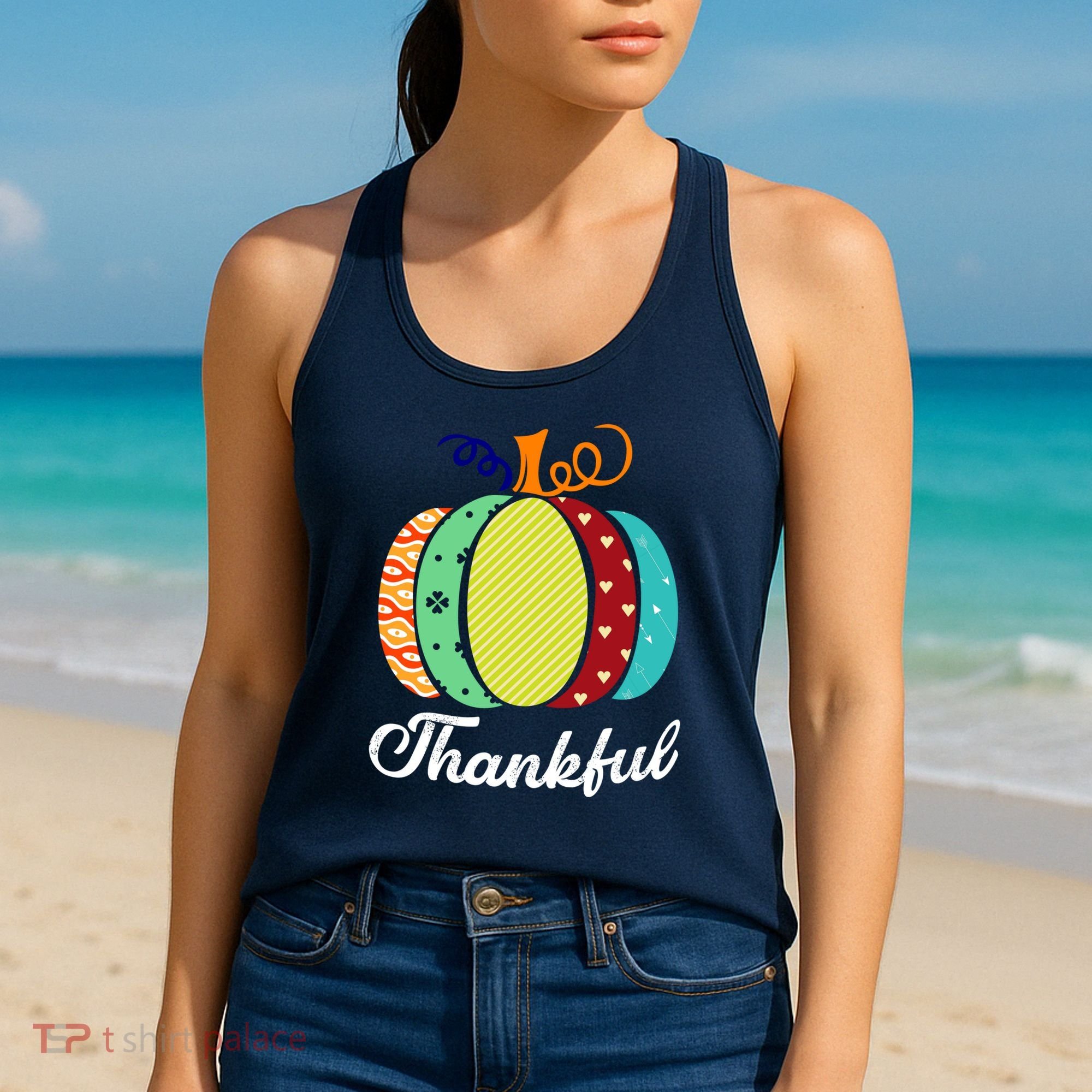 Thankful Floral Pumpkin Women's Tank Top