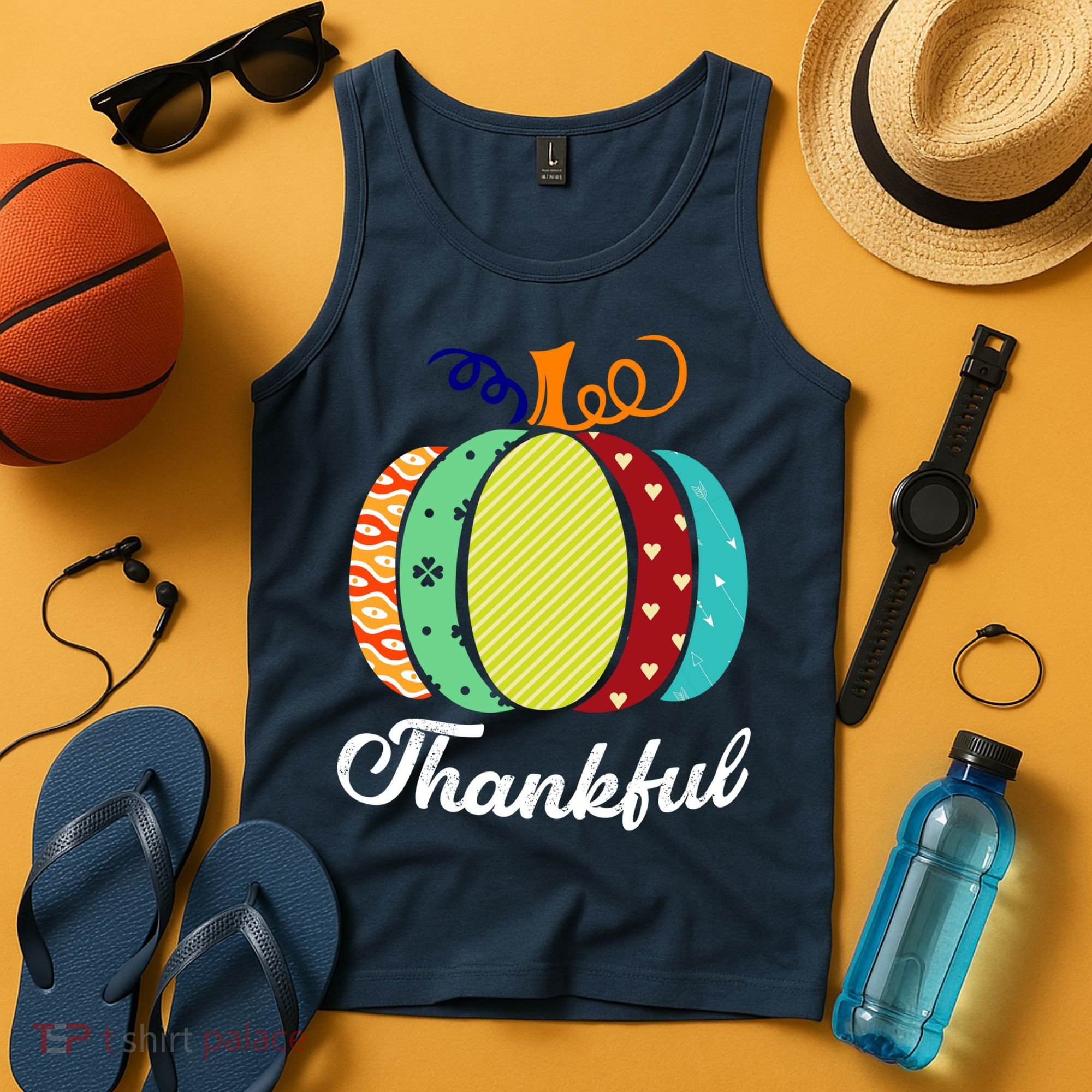 Thankful Floral Pumpkin Tank Top