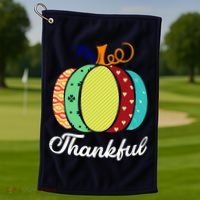 Thankful Floral Pumpkin Golf Towel thumb 1