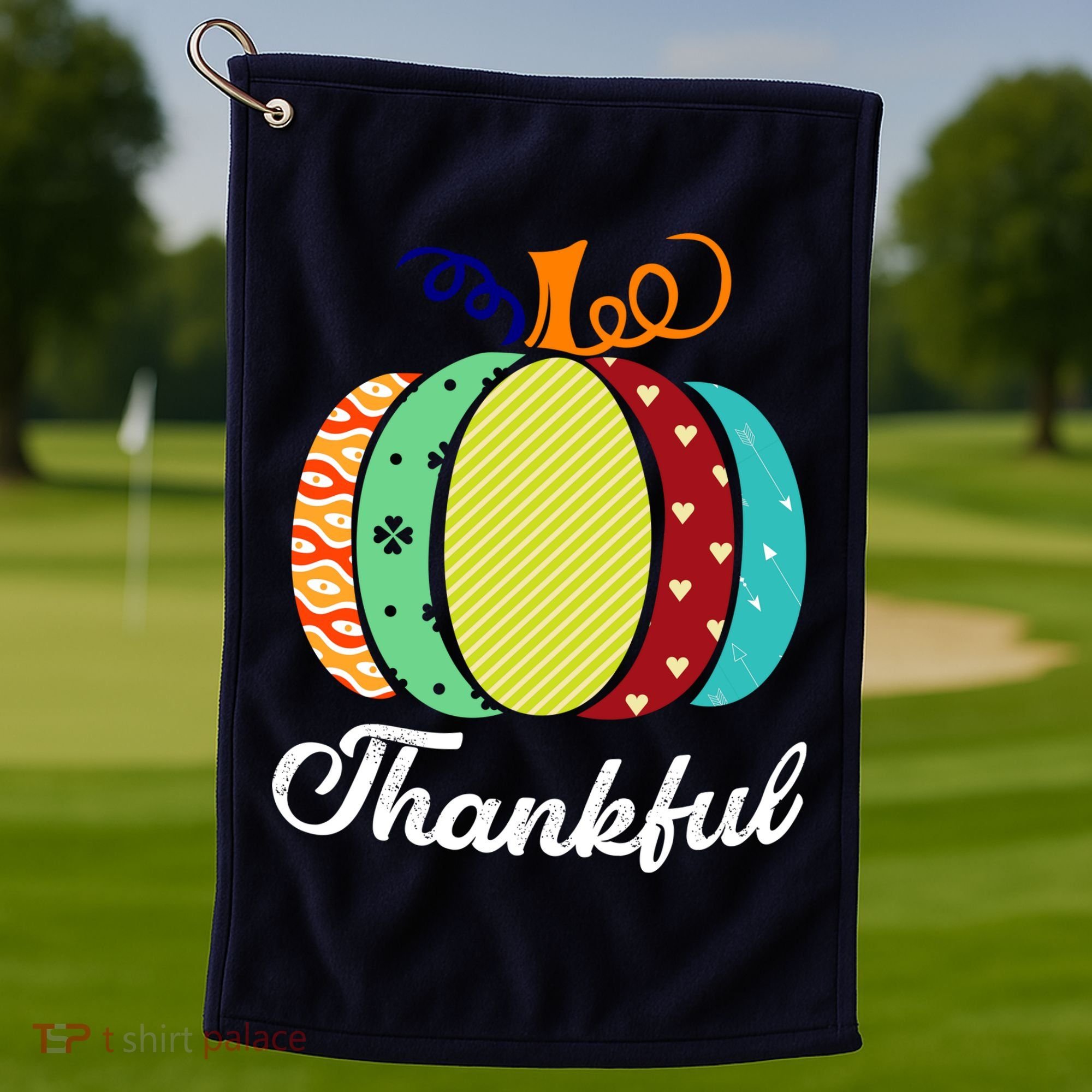Thankful Floral Pumpkin Golf Towel