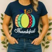 Thankful Floral Pumpkin Women's T-Shirt thumb 2