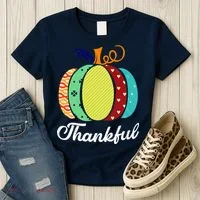 Thankful Floral Pumpkin Women's T-Shirt thumb 3