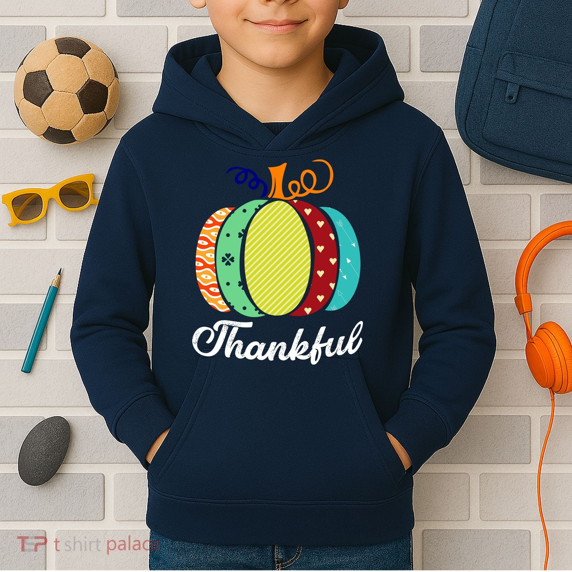 Thankful Floral Pumpkin Kids Hoodie