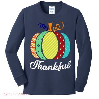 Thankful Floral Pumpkin Kids Long Sleeve Shirt
