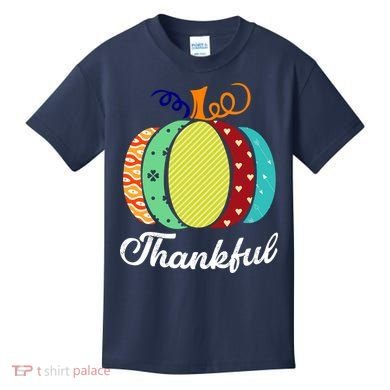 Thankful Floral Pumpkin Kids T-Shirt