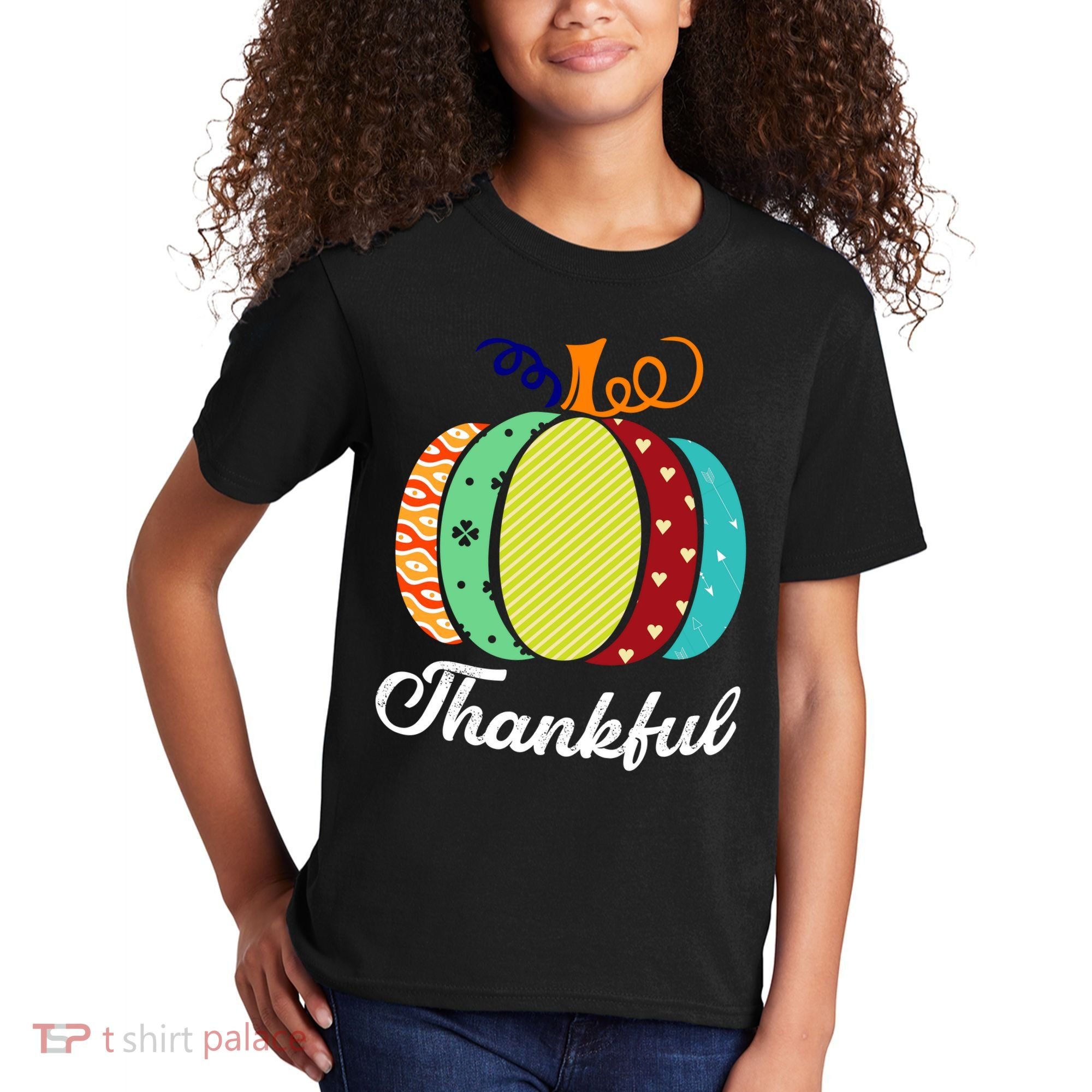 Thankful Floral Pumpkin Kids T-Shirt