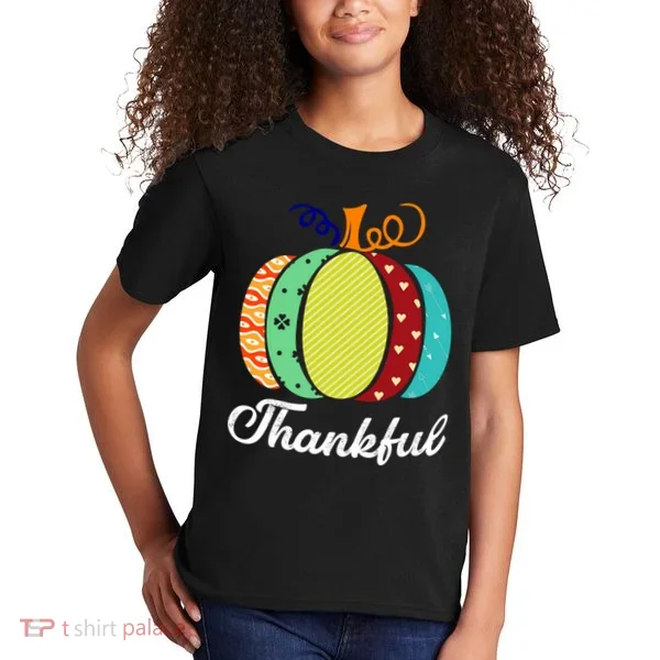 Thankful Floral Pumpkin Kids T-Shirt