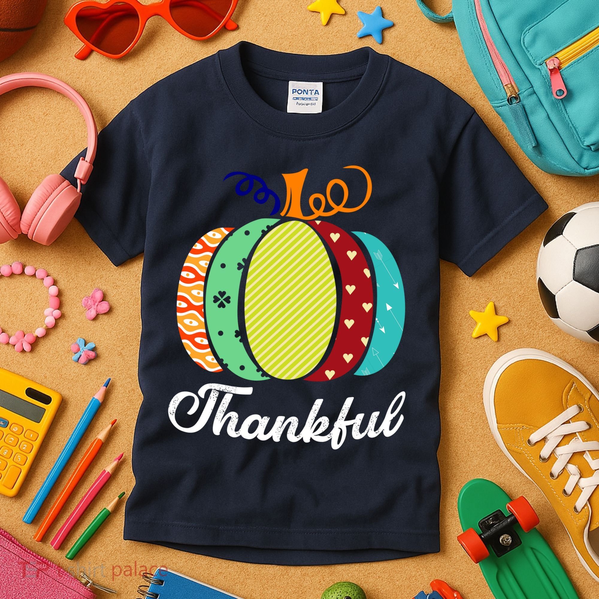 Thankful Floral Pumpkin Kids T-Shirt