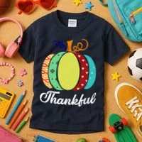 Thankful Floral Pumpkin Kids T-Shirt thumb 3