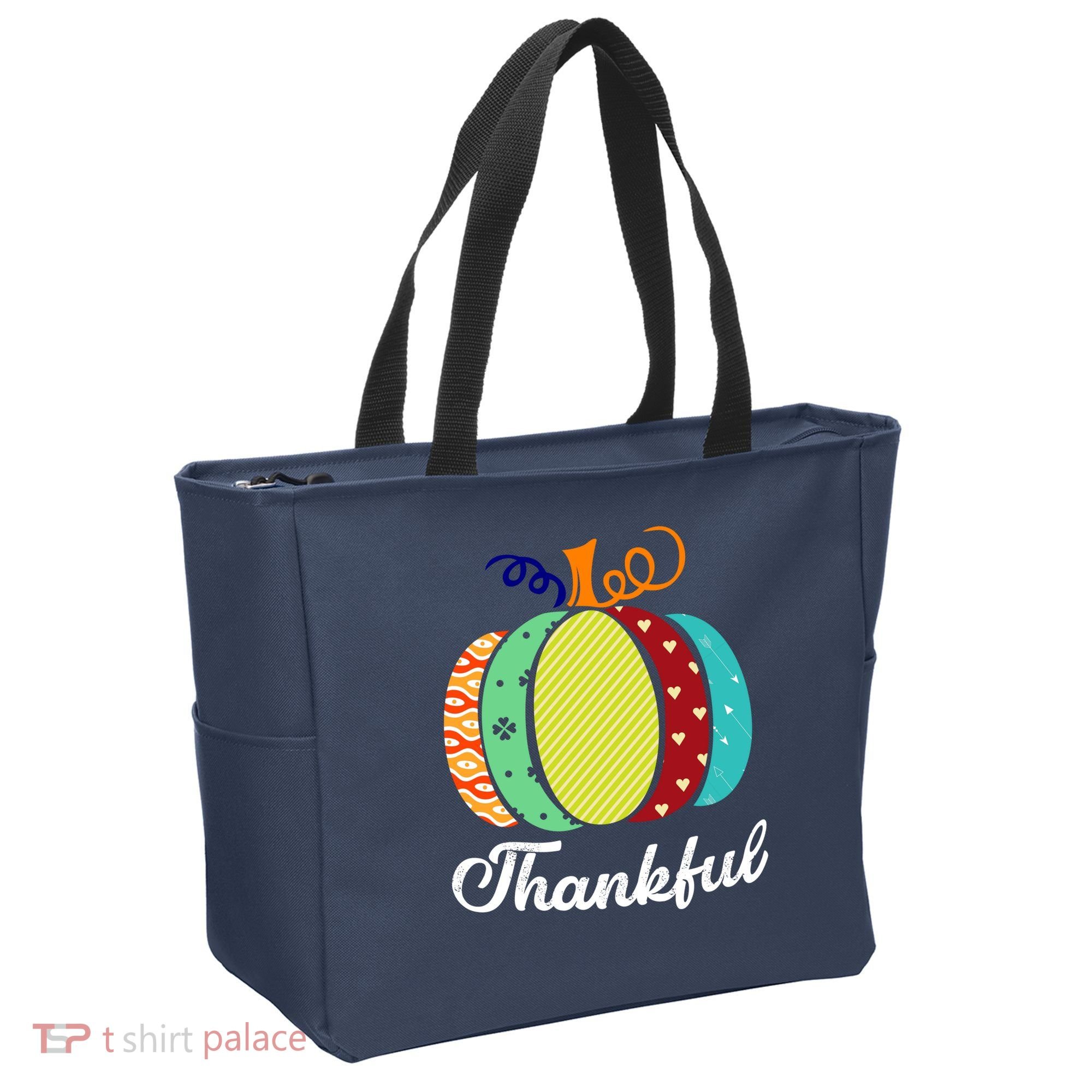 Thankful Floral Pumpkin Tote Bag