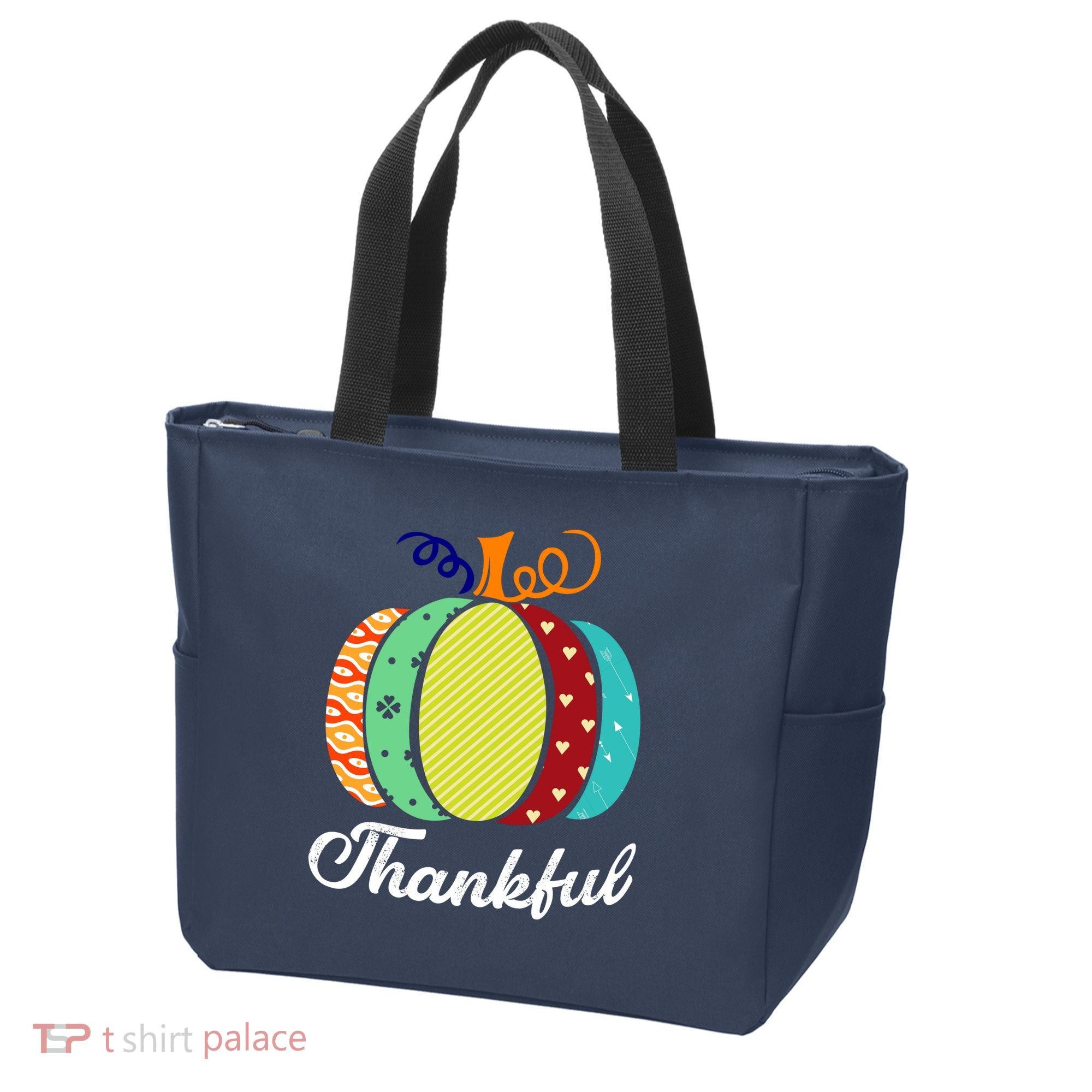 Thankful Floral Pumpkin Tote Bag