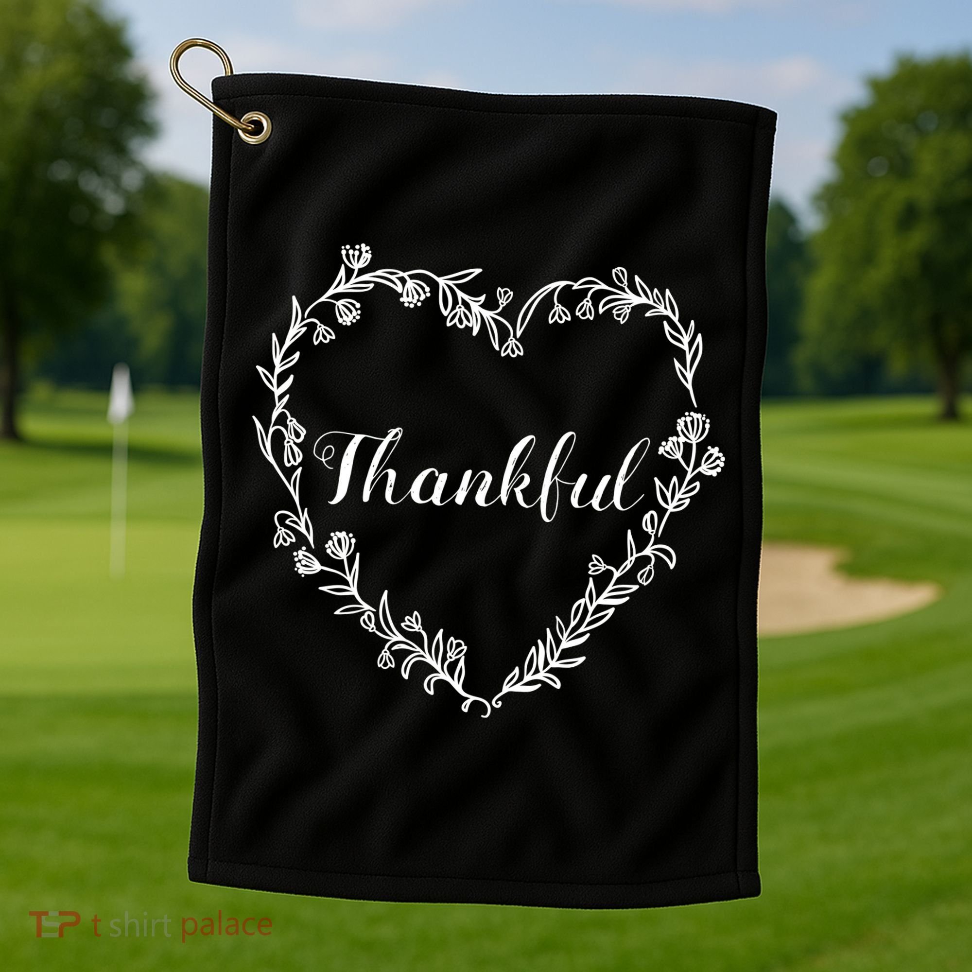 Thankful Floral Wreath Golf Towel