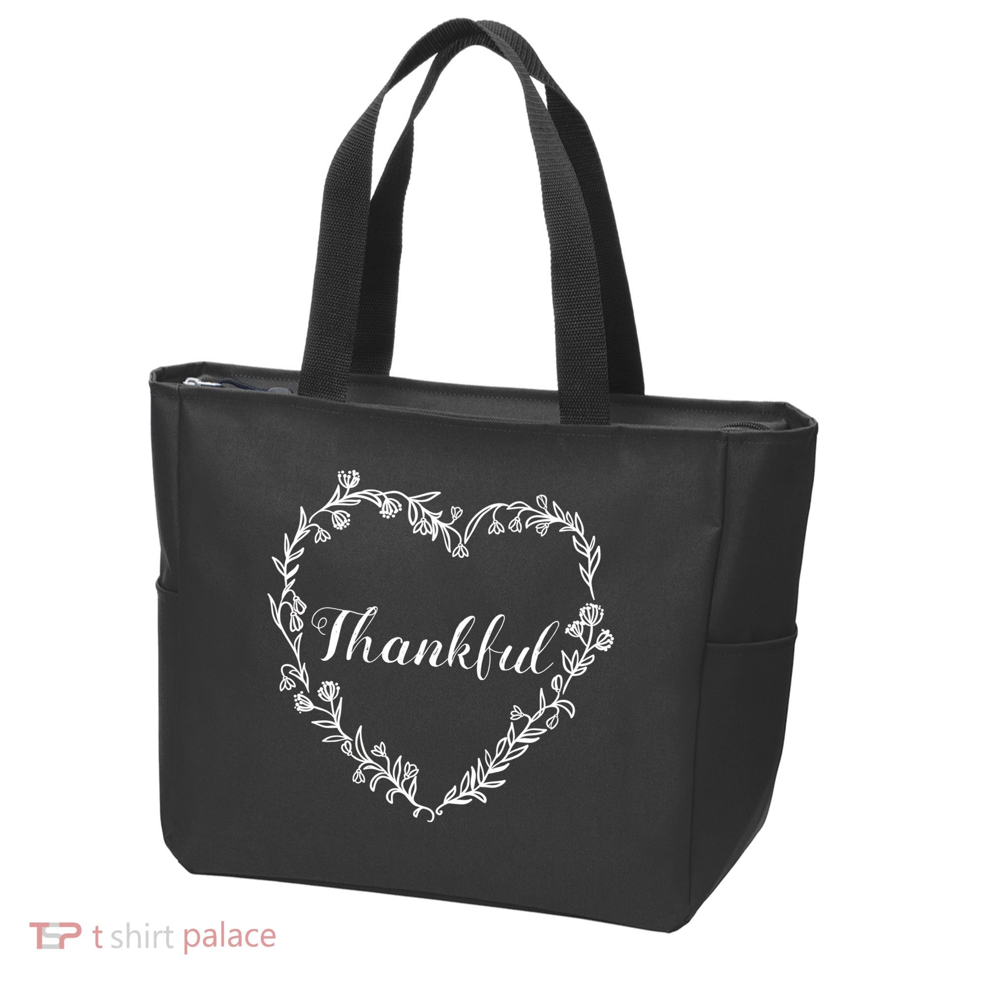 Thankful Floral Wreath Tote Bag