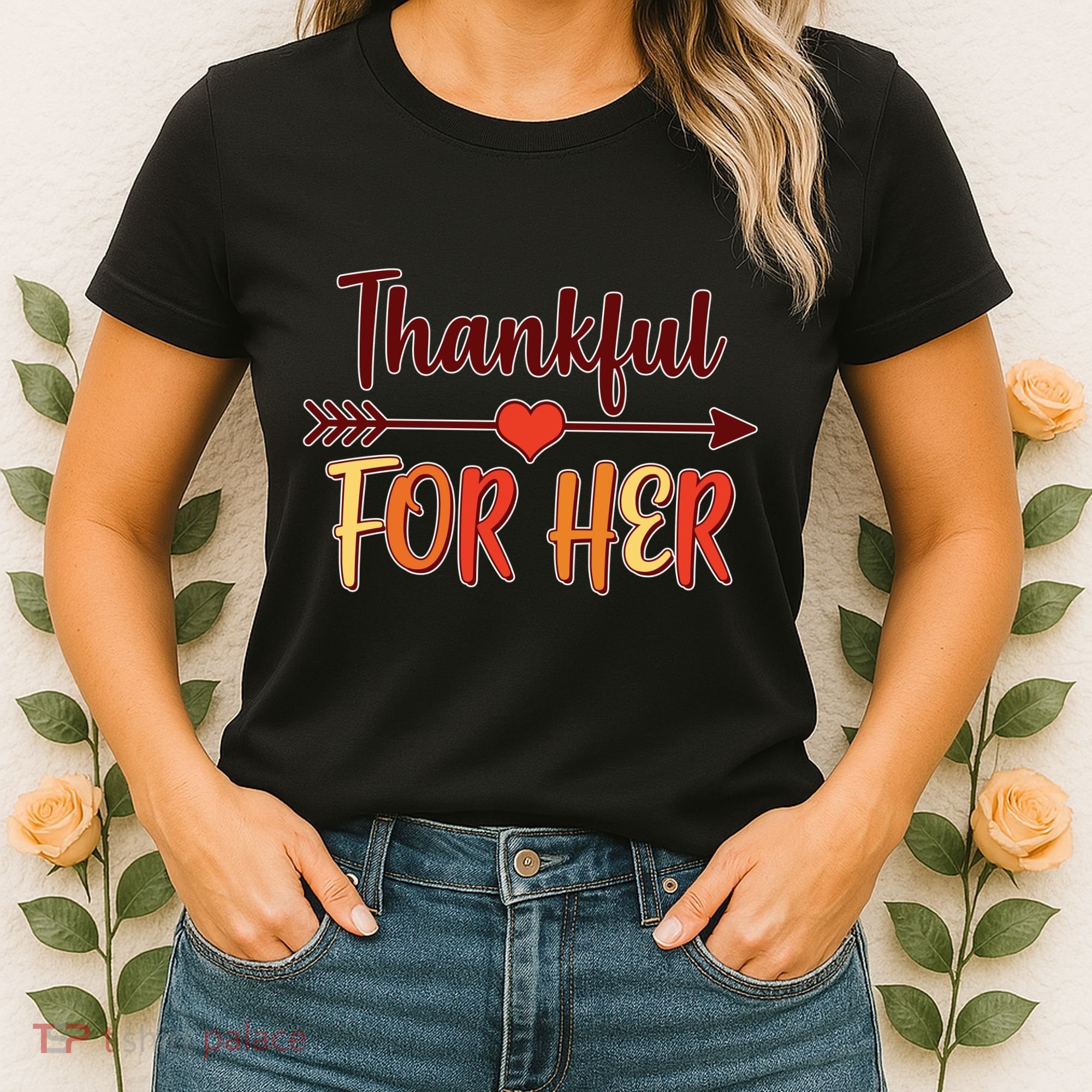 Thankful For Her Matching Thanksgiving Women's T-Shirt