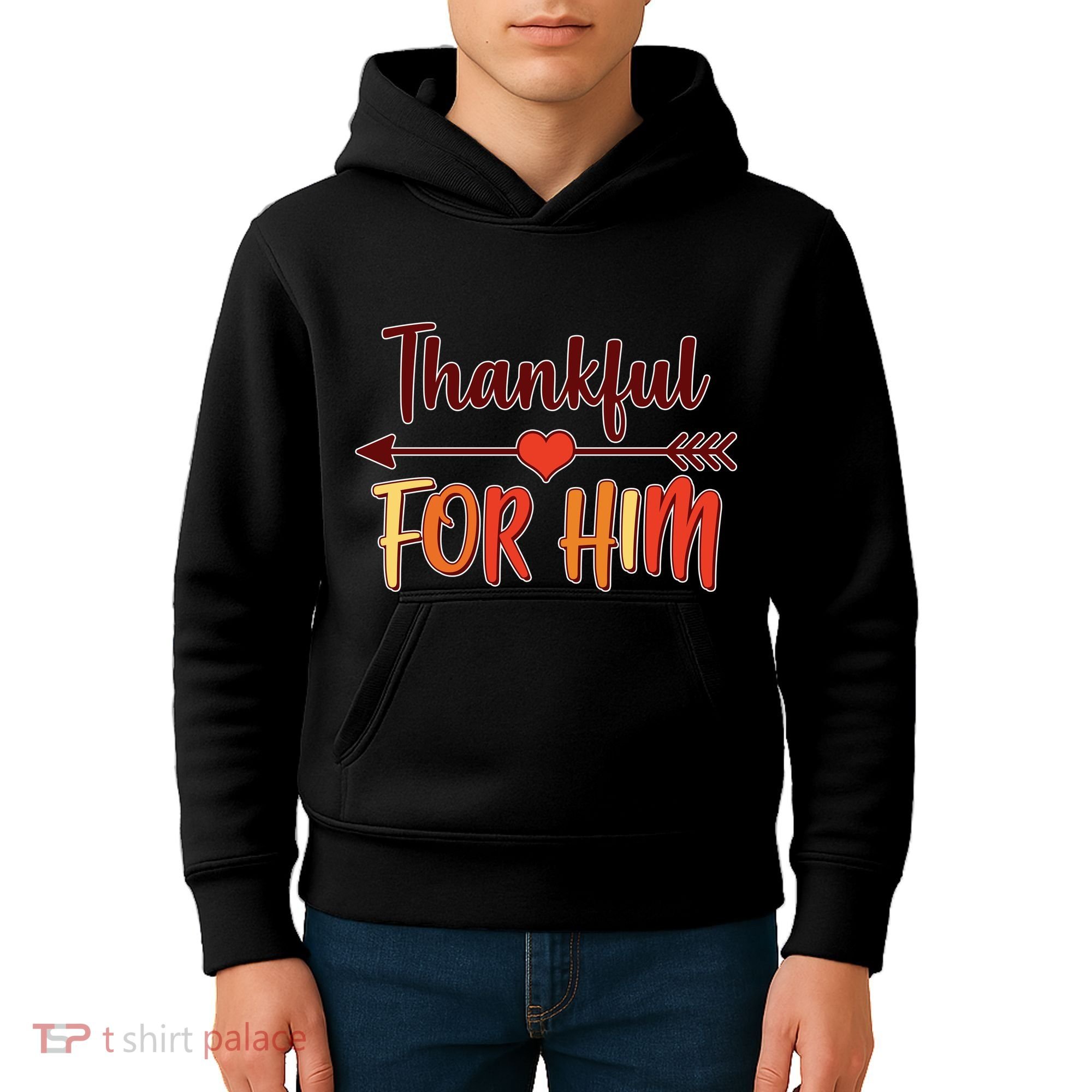 Thankful For Him Matching Thanksgiving Kids Hoodie