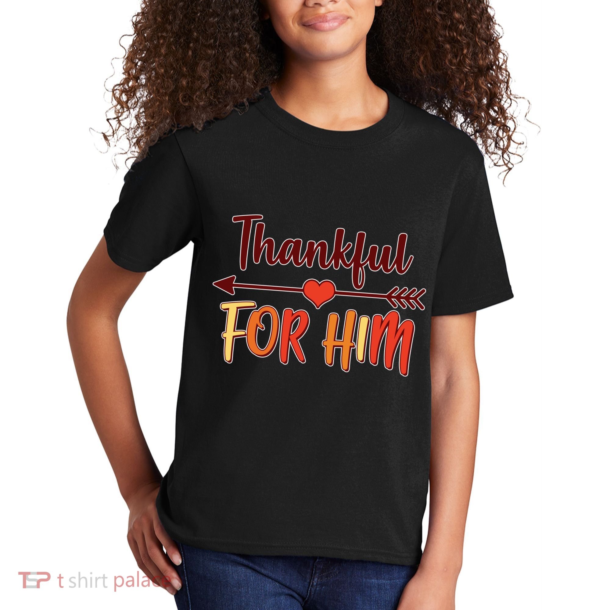 Thankful For Him Matching Thanksgiving Kids T-Shirt