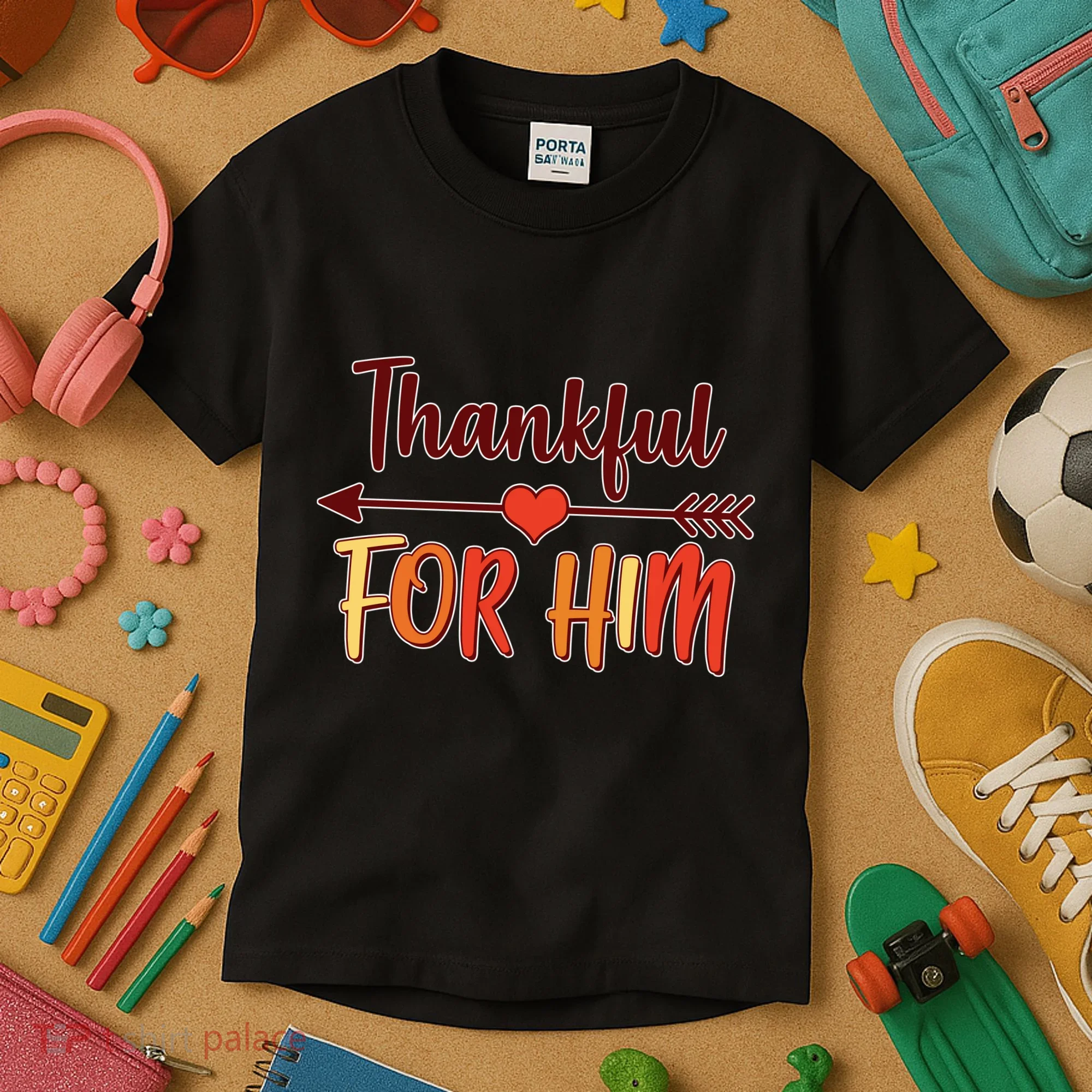Thankful For Him Matching Thanksgiving Kids T-Shirt