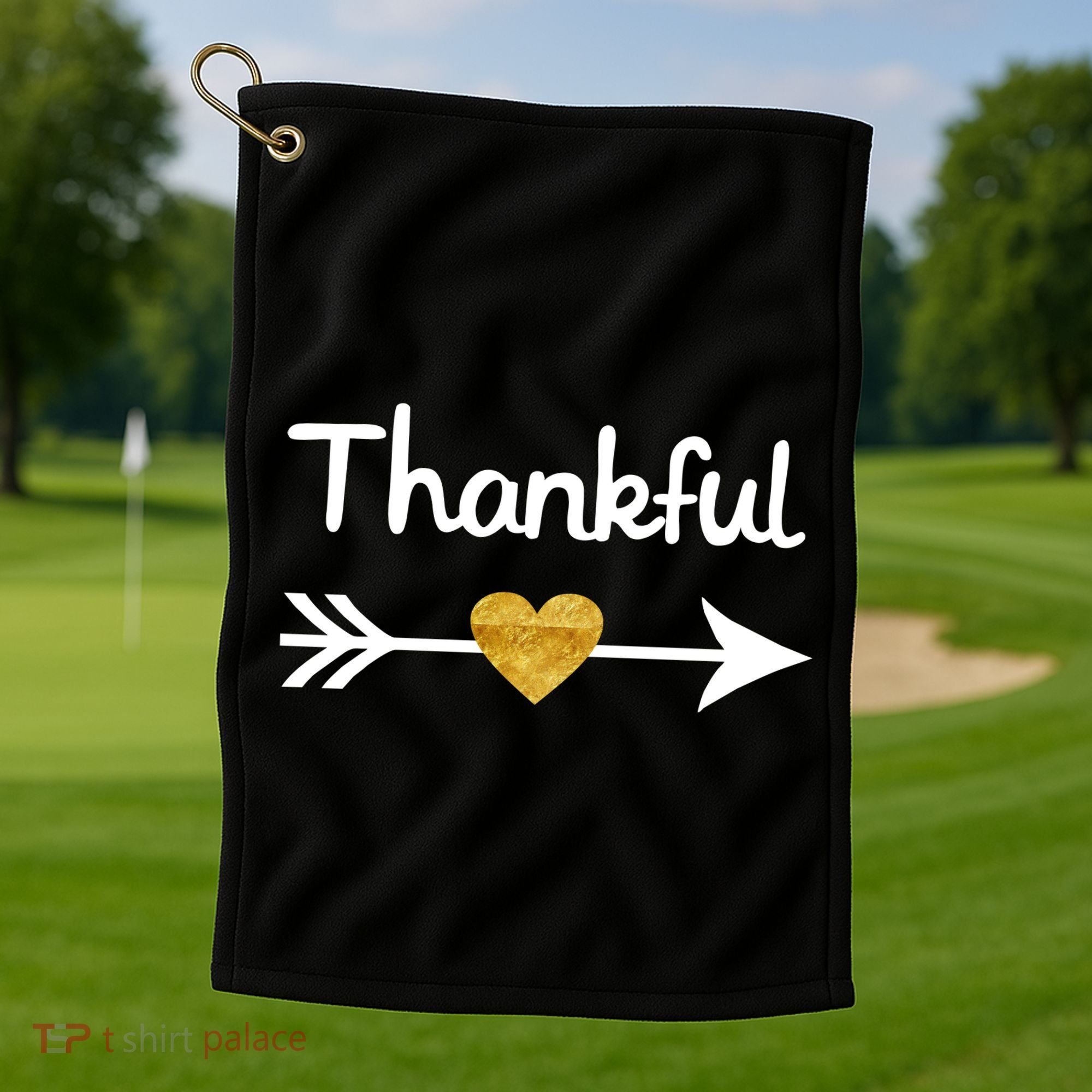 Thankful Golden Heart Golf Towel